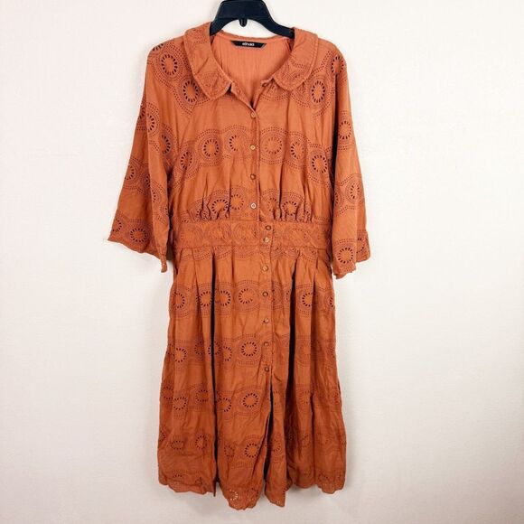 Eshakti Midi Dress Smocked Floral Short Sleeve Dress Size 1X - Picture 1 of 9